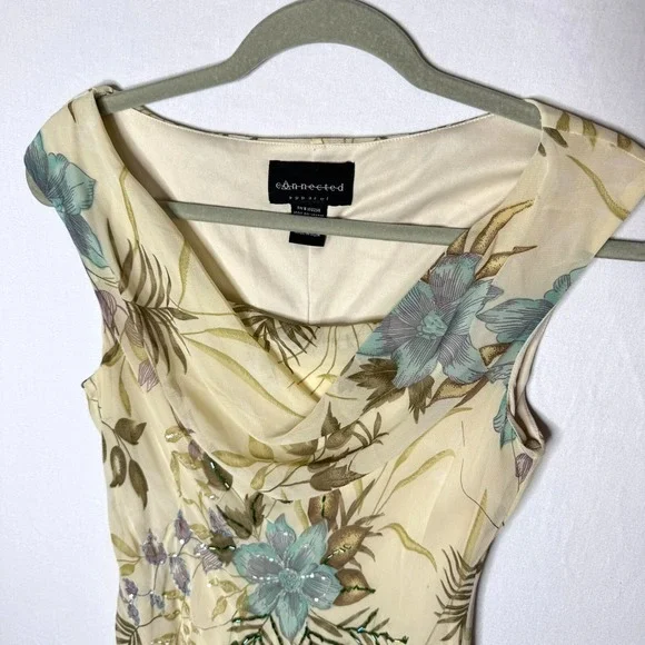 Y2K Floral Midi Dress Beaded Sz M / S Drape Cowl Babydoll Cottage Fairy READ - Picture 7 of 16